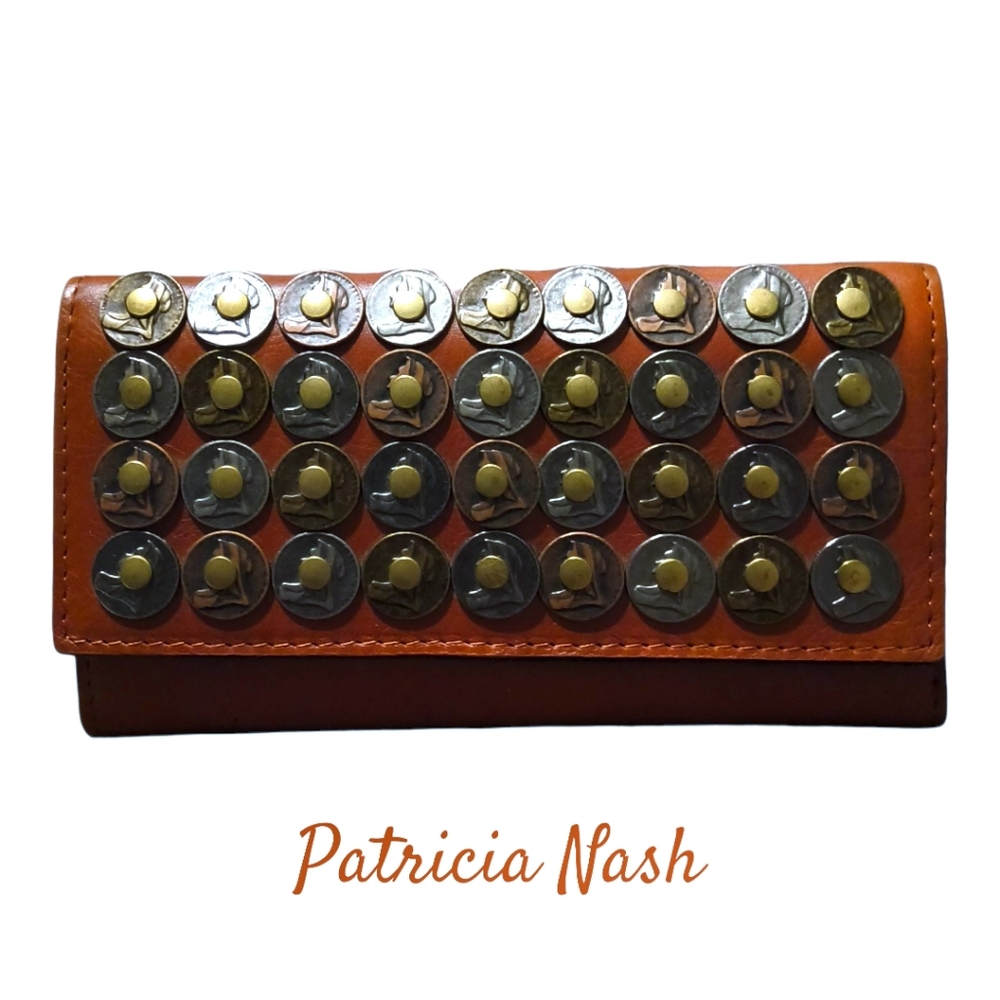 Patricia Nash Studded Coin Rivoli Wallet Clutch in Cognac Brown - Picture 1 of 12